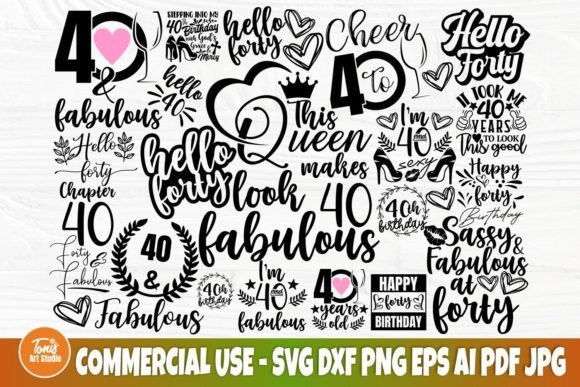 Download 40th Birthday SVG, Forty Svg, Hello 40 - Premium Bundle